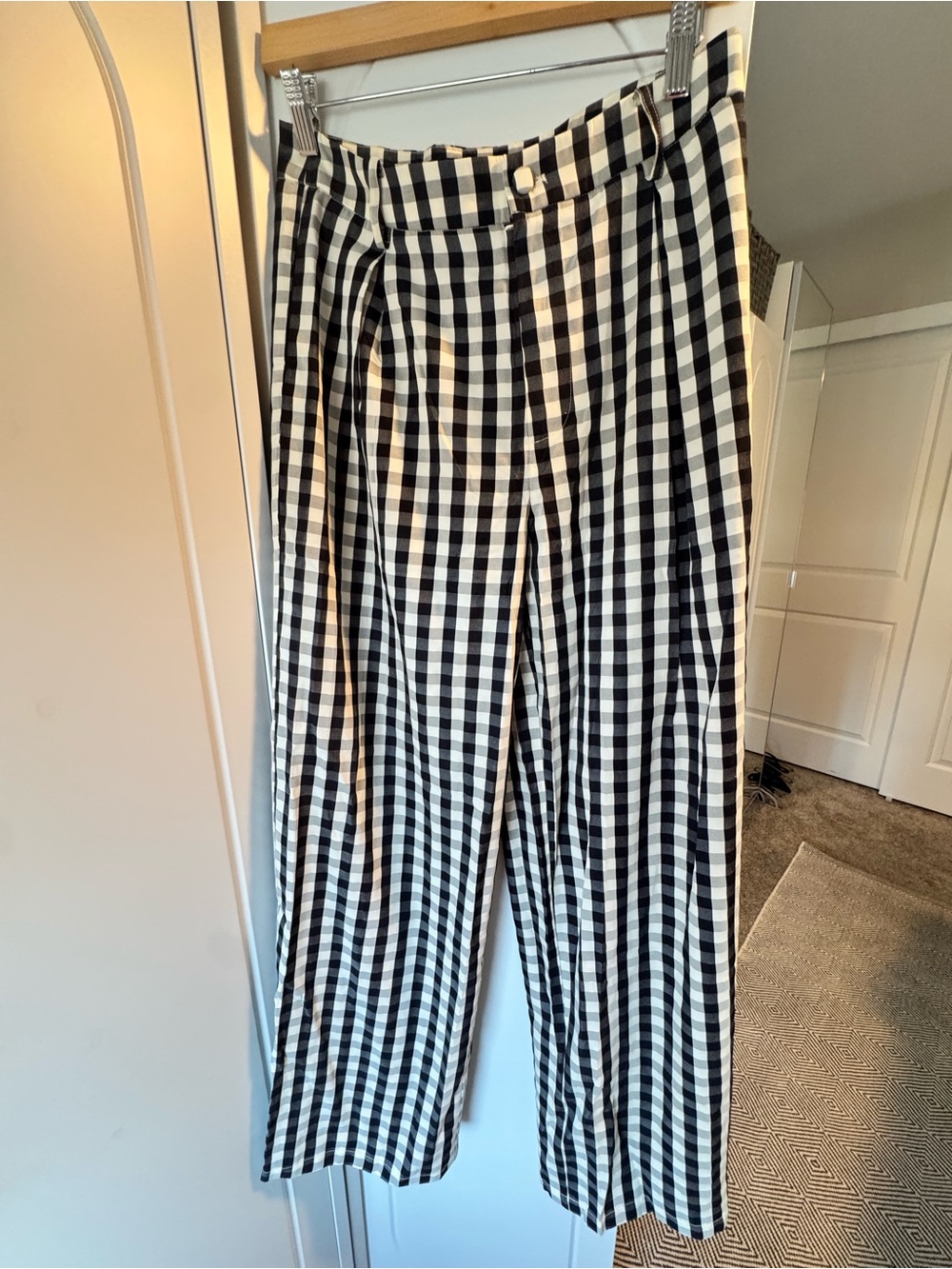 Commense Black & White Gingham Halter Tie-Front Top with Wide-Leg Pants Set - Picture 10 of 12
